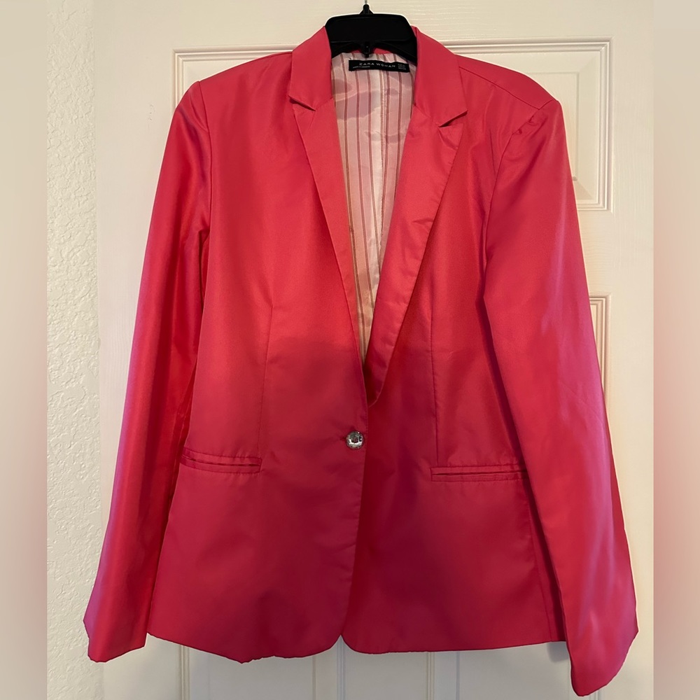 Women’s Pink Blazer with Diamond Button - Size XL